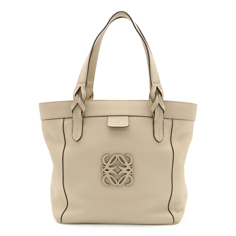 Loewe Anagram Amazona Fusta Handbag Tote Bag Leather Beige Cream